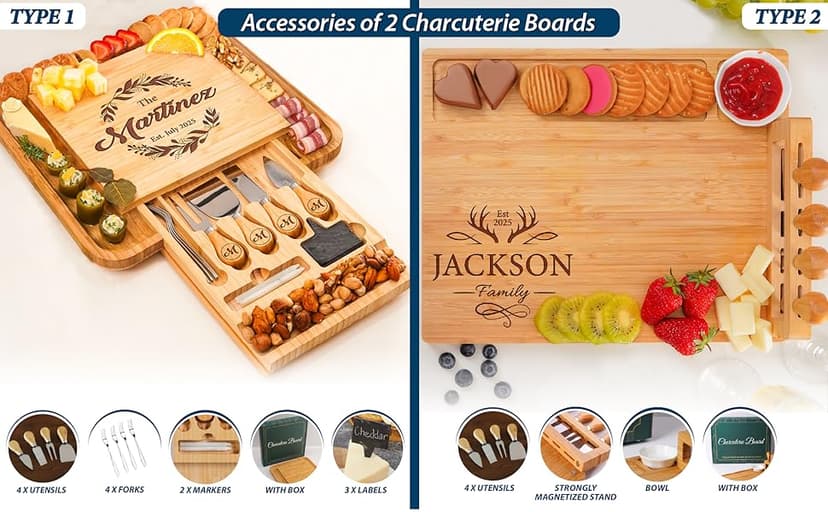 Personalized Charcuterie Board Gift Set, Christmas, Engagement - Wedding Gifts for Couples 2025, Custom Cheese Boards Gifts, Bridal Shower Gifts for Bride, Housewarming Gifts New Home for Women