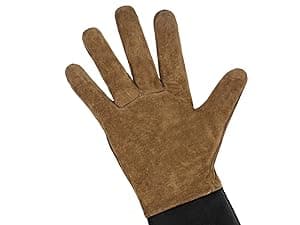 HANDLANDY Long Gardening Gloves for Men & Women, Pigskin Leather Rose Pruning Gloves, Breathable Thorn Proof Gauntlet Glove (Brown-Pigskin, M)