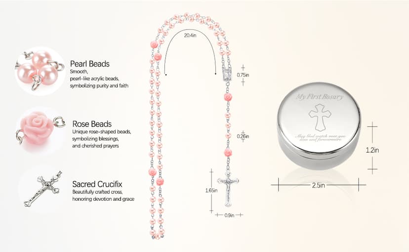 Baptism Gifts for Girl - My First Rosary with Silver-Plated Keepsake Box, Catholic Christening Gift Set, Pink Rosary for Kids, Baptism, First Communion & Baby Dedication Gifts for Girls from Godparent