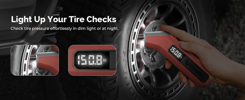 ETENWOLF T300 Digital Tire Pressure Gauge 3-200 PSI, Industrial Tire Gauge Calibrated to ANSI B40.7 Grade 2A(Plus-Minus 0.5%), Replaceable AAA Batteries (Vivid Orange)