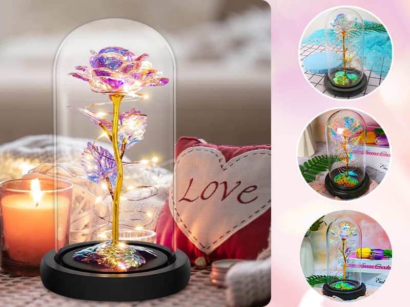 Childom Birthday Gifts for Women,Flowers for Delivery Prime,Colorful Rainbow Light Up Rose in A Glass Dome,Christmas Rose Gifts for Her Mom Women Wife Girl Grandma on Christmas Anniversary Valentines