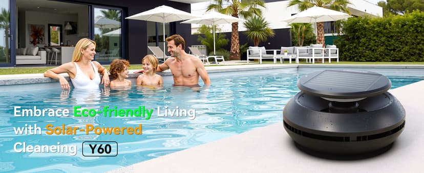Y60 Cordless Solar Pool Skimmer - 2026 Automatic Robotic Pool Surface Cleaner with 360° All-Around Intake, Dual Charging, 12H Deep Cleaning for In-Ground & Above Ground Pools (Sepia)