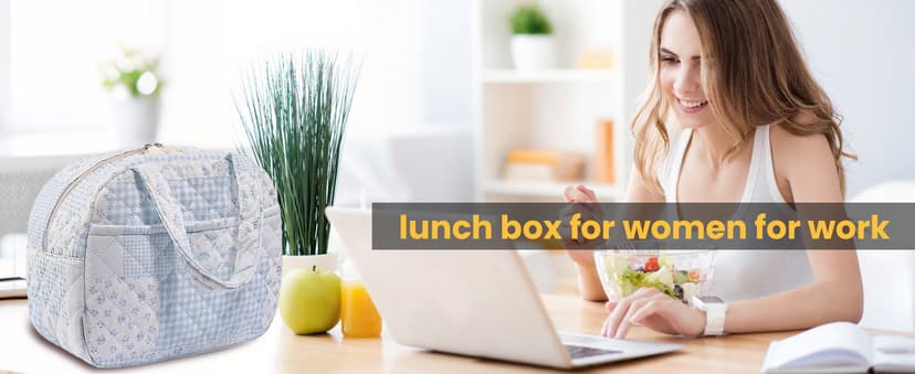 WOBAGMEN Quilted Lunch Box for Women,Lunch Box for Teen Girls,Cute Floral Lunch Bags for Work, School,Office,Picnic,Travel (green blue pin)