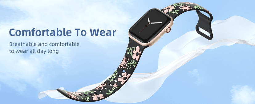 Witzon Floral Band Compatible with Apple Watch Bands For Women 40mm 41mm 38mm 42mm 44mm 45mm 46mm 49mm, Engraved Cute Flower Silicone Dressy Strap for iWatch Series 11 10 9 8 7 6 5 4 3 2 SE Ultra