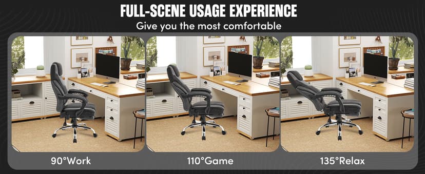 Massage Office Chair with Foot Rest,6-Point Vibration & Heat Executive Office Chairs,Ergonomic Computer Chair for Heavy People,Big and Tall Fabric Office Chair,Recliner with Padded Armrest,BlackGrey
