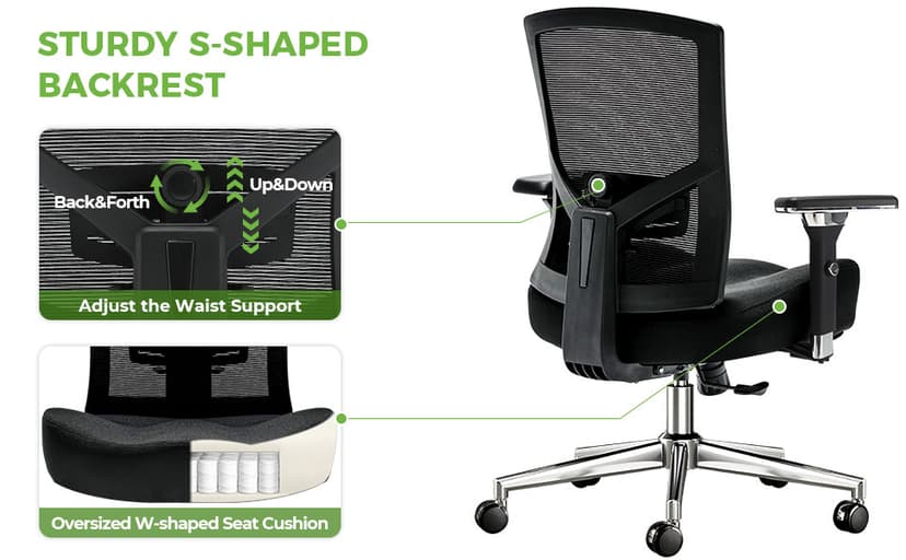 Big and Tall Office Chair 700lbs with Ergonomic W Wide Thick Seat Cushion, Oversized Mesh Desk Chair with Adjustable Lumbar Support, Computer Chair with Upgraded 4D Armrests