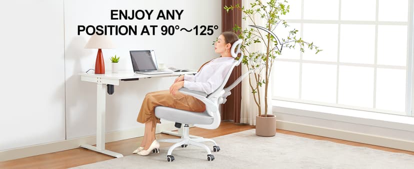 Ergonomic Office Chair,Ultra Thick Office Desk Chair with Adjustable Lumbar Support and Headrest,Spring Cushion,Rocking Function,Flip-up arms,Mesh Computer Chair for Home Office,Grey