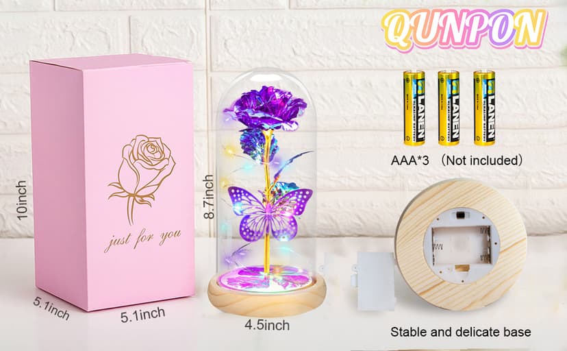 QUNPON Mothers Day Rose Gifts for Mom Flowers Rose Gifts for Women,Birthday Gifts for Women,Purple Butterfly Flowers for Mom Mother Day Flower Gifts from Daughter Son,Gift for Sister,Her,Grandma,Wife