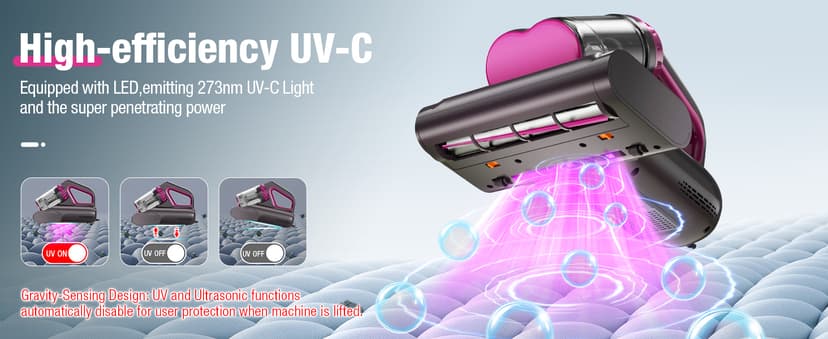 Mattress Vacuum Cleaner, 17Kpa 650W Bed Vacuum Cleaner, 273nm UV-C Light & Ultrasonic 145°F Heating, 80000 RPM/Min Brushroll Rotation, Wide Suction Port for Pillows Cribs Sofa, Black Corded