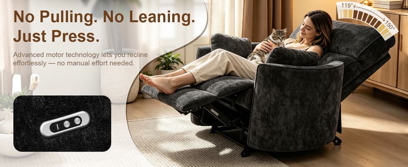 450lbs Oversized Power Recliner Chair, 53" Extra Wide Electric Recliner for Big and Tall Adults, Single Sofa with USB & Type-C Ports, Pillows, Chair for Living Room, Bedroom, Office (Black)
