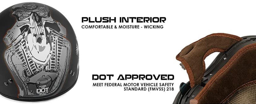 VCAN Cruiser Half Face Motorcycle Helmet with Drop-Down Sun Visor, Removable Peak and Quick Release Buckle