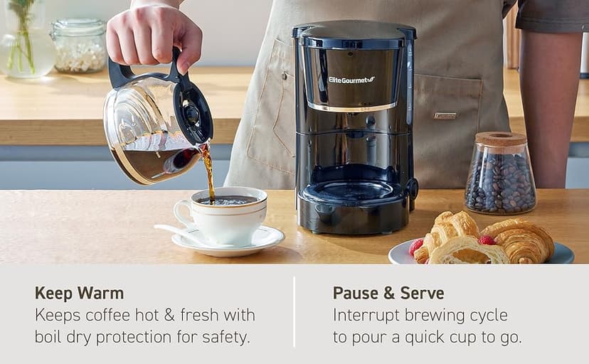 Elite Gourmet EHC-5055 Automatic 5-Cup Brew & Drip Coffee Maker with Pause N Serve Reusable Filter, On/Off Switch, Water Level Indicator