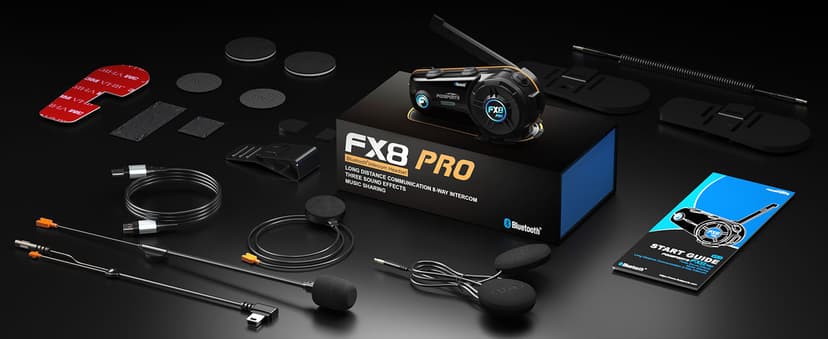 Fodsports FX8 PRO Motorcycle Bluetooth Intercom, 10-Rider Group Helmet Communication System, Music Sharing, Universal Wireless Interphone(APP/Waterproof/Stereo Music/GPS/2 Mics) (Double Pack)