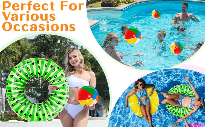 6 Pack Pool Floats Kids, 3 Pcs Inflatable Fruits Swim Tubes Rings & 3 Pcs Rainbow Beach Ball Bulk, Summer Pool Floaties for Kids Adults Swimming Float Toy Hawaiian Party Beach Water Fun Game