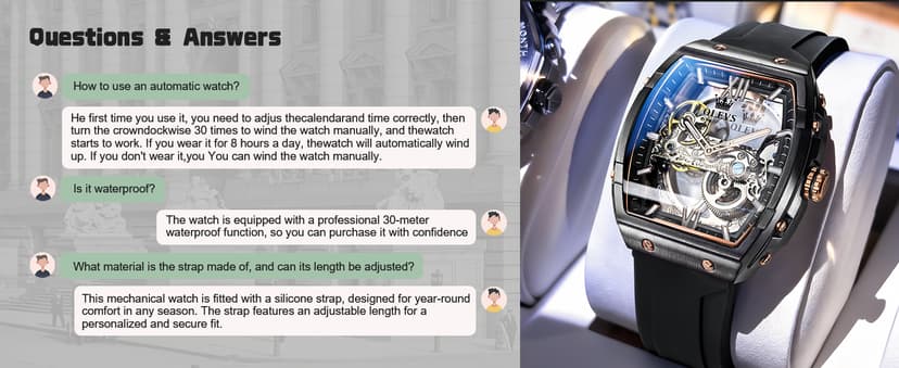 OLEVS Watch for Men Skeleton Automatic Tonneau Silicone Strap Business Luxury Waterproof Luminous Mechanical Men Wrist Watch