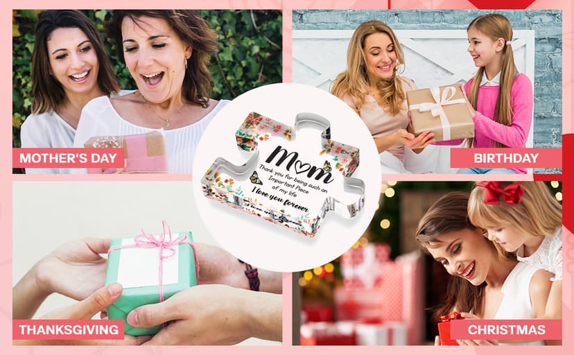 VELENTI Gifts for Mom - Cute Engraved Acrylic Block Puzzles Piece - Adorable Mom Gift from Son, Daughter - Fun Christmas, Mothers Day, Birthday Gift Idea for Mom - Fancy Decoration Piece for Home