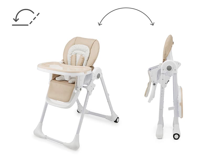 Kinderkraft Tummie, 2-in-1 high Chair, Baby Chair, Ergonomic, Comfortable, Reclining, Foldable, with Ajustable Height, Footrest, Detachable Tray, for Toddler, with Toys, Beige