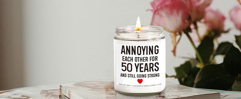 Funny 50 Years Candle, 50th Anniversary, Gifts for Couple, Parents - 50th Wedding Anniversary Decorations, 50 Year Golden Anniversary, Gifts for Husband, Wife, Friends - 9 oz