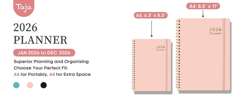 2026 Planner, Weekly and Monthly Calendar Planner, January 2026 - December 2026, Hardcover 2026 Calendar Book with Tabs For Women & Men, Inner Pocket, Spiral Bound, Perfect for Office Home School Supplies - A5 (6.3" x 8.5"), Pink