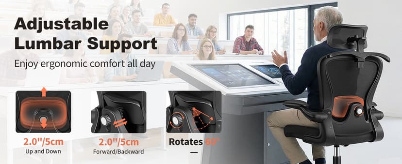 Drafting Chair, Tall Office Chair with 3D Lumbar & Head Support, Ergonomic Mesh Standing Desk Chair with Footring, Comfy Extended High Desk Chair with Flip-Up Arms & Hanger,Black
