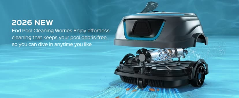 WYBOT A1 Robotic Pool Cleaner – Dual-Layer Filtration, Strong Suction, 130-Min Runtime, Cordless Pool Vacuum for Above-Ground & Flat Pools up to 1,100 Sq. Ft., 4 Cleaning Modes (Darkgrey)