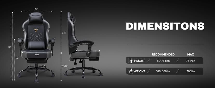GTPLAYER Gaming Chair, Office Chair High Back Computer Chair with Foot Rest for Adults, Leather Desk Chair Executive Ergonomic Height Adjustable with Headrest and Lumbar Support, 300lbs Grey