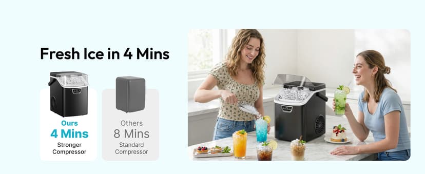 EUHOMY Nugget Ice Maker Countertop with Handle, Ready in 4 Mins, Max 40lbs/24H, Chewable Ice, Self-Cleaning, Portable Sonic Ice Maker with Basket and Scoop, for Home/Party/RV/Camping (Black)