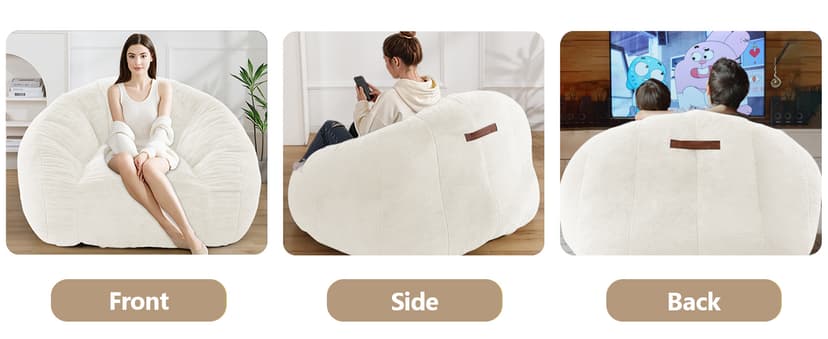 Bean Bag Chair for Adults, Soft Faux Fur Giant Beanbag Chairs, Oversized Cozy Bean Bag Couch Large Reading Chair, Comfy Bean Bag Sofa for Living Room, Bedroom & Dorm, Beige