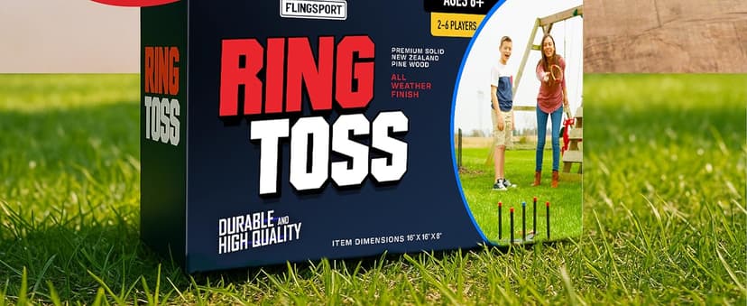 FLINGSPORT Ring Toss Game, Incl. 6 Rings, Case, Gifts for Kids, Outdoor Yard Games for Kids Adults & Family, Backyard Party Activities, Gifts for Teens, Boys & Girls Ages 8-12+ Years Old