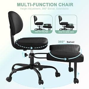 Shahoo Ergonomic Cross Legged Office Chair with Wheels - Adjustable Height Kneeling Meditation Chairs for ADHD, Yoga & Desk Work - Wide Criss Cross Seat with Lumbar Support, (Faux PU,Brown)