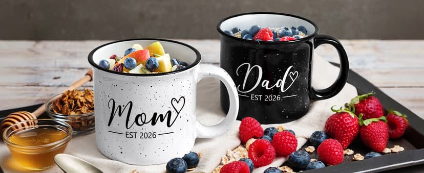 Maustic Mom and Dad Mugs, New Parents Gifts for Couples, New Mom and Dad Est 2026 Gifts for Expecting First Time Parents, 15 Oz