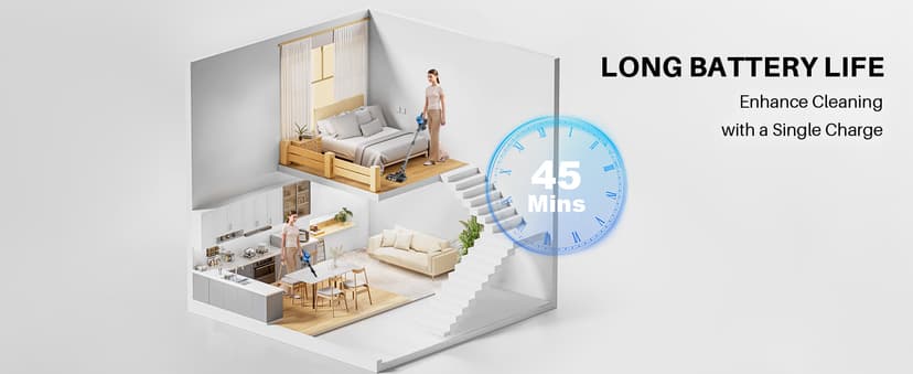 Cordless Vacuum Cleaner for Home, 8-in-1 Lightweight Stick Vacuum with 45Mins Runtime, Powerful Suction, Anti-Tangle, Rechargeable Cordless Vacuum for Hardwood Floor Carpet Pet Hair, N502