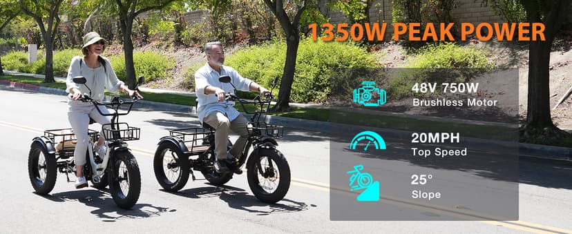 Electric Tricycle for Adults,Fat Tire Folding Electric Trike,3 Wheels Electric Bicycle Bikes, Peak 1350W Step-Thru Etrike with Removable Battery and Large Basket for Women Men