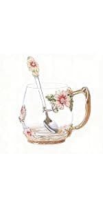 Best Gifts For Women Mom Blue Glass Coffee Tea Mug Unique Birthday Christmas Gift For Women Who Have Everything, Gift For Her Tea Cup with Spoon Sets (Blue-Tal) B0FJ6PFX9X