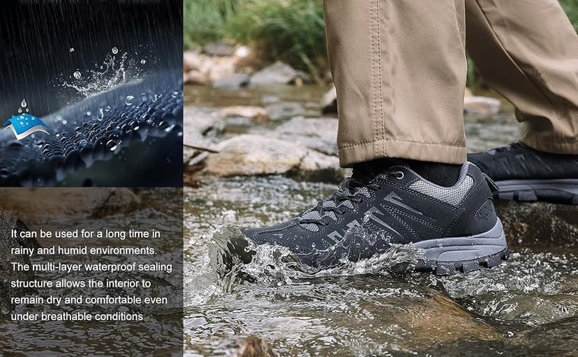 OL OUTJET LEGEND Men's Waterproof Hiking Shoes Leather Comfortable Lightweight Anti-Slip Outdoor Walking Work Sneakers