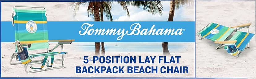 Tommy Bahama 5-Position Classic Lay Flat Folding Backpack Beach Chair, Aluminum, Red, White, and Blue Stripe