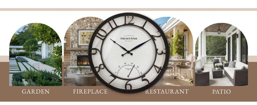 Presentime & Co 13" Farmhouse Outdoor Wall Clock w/Outdoor Thermometer, Cottage Style, Raised 3D Arabic Numerals, Oil Rubbed Bronze Finish (Wall Clock for Patio, Cottage, Poolside, Garden Spaces)