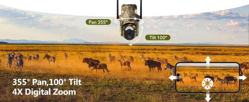 4G LTE Cellular Trail Cameras 2K 360° View Live Streaming Game Camera Built-in SIM Card with Motion Activated Color Night Vision Remote Phone Access Solar Powered Trail Camera IP65 Waterproof 2 Pack