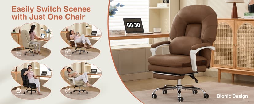 Ergonomic Office Chair for Big and Tall with Lumbar Support,Brown PU Leather High Back Executive Chair with Sedentary Vibration Reminder,Foot Rest,Reclining Function for Long Hours of Home Office