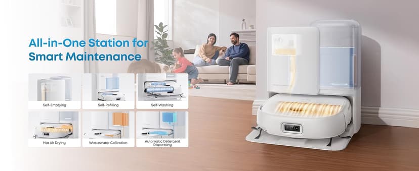 eufy Robot Vacuum E25, HydroJet System with Roller Mop, 20,000 Pa Turbo Suction, All-in-One Robot Vacuum and Mop Combo, Edge-to-Corner Cleaning, Zero-Tangle Design, AI Obstacle Avoidanced, White