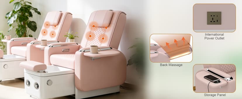 Artist hand Spa Chair with Foot Spa Basin, Manicure & Massage Chair, Electric Recline, 4-Head Back Massage, Hot/Cold Water Controls, LED Light & Jet Tub, Fast Drain Pump, Pull-Out Bowl (Pink)