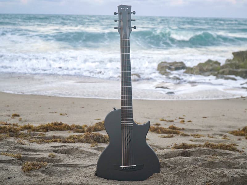 Enya Nova Go Carbon Fiber Travel Acoustic Guitar | 1/2 Size Lightweight Moisture-Proof Guitara | Adult & Beginner Portable Guitar with Gig Bag & Accessories (Black)
