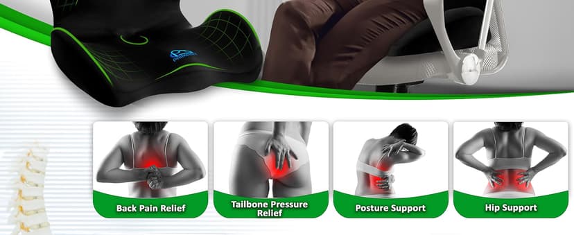 Ergonomic Memory Foam Seat Cushion for Office Chair, Car Seat, Dining, Gaming Chair & Wheelchair, Full Back & Lumbar Support Pillow One Piece, Back Pain Relief, Coccyx, Tailbone & Sciatica Pain Relief