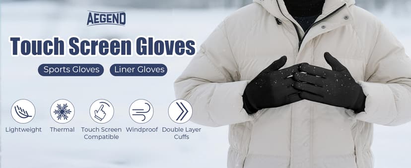 Aegend Lightweight Winter Gloves for Men Women, Warm Running Gloves Touchscreen Thermal Glove Liners for Cold Weather Driving, Cycling & Hiking, Non-Slip, Elastic Cuff, Stretchy, Durable