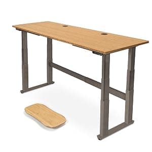 UPLIFT DESK Bamboo (60 x 30 inch) Electric Standing Desk V2-Commercial (Gray) 4-Leg Adjustable Stand Up Desk, Advanced Keypad, Wire Grommets, Wire Management Tray, Bamboo Rocker-X Board