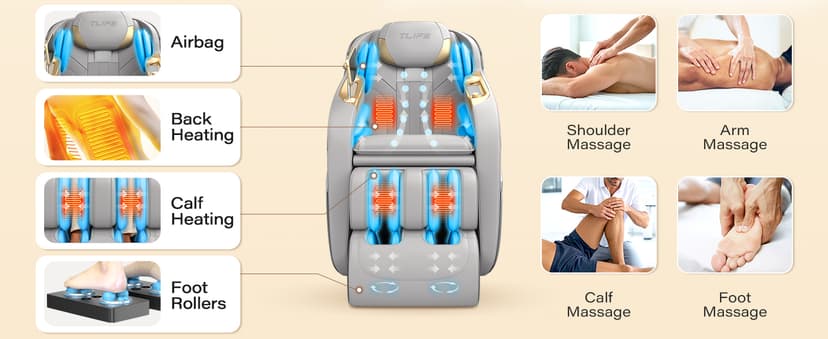 TLIFE Massage Chair Full Body, 160°Zero Gravity Recliner with Body Scan, 50" SL-Track Shiatsu Massage Chair, Fixed Point Massage, Foot Rollers, 12 Auto Modes, Deep Yoga Stretch, Heating, Grey