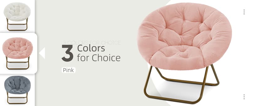 DUMOS Comfy Saucer Chair, Faux Fur Lounge Seasting XL Circle Chair for Bedroom, Dorm & Gaming, Foldable Fashion Accent Seat for Small Spaces, Folding Moon/Mushroom/Round Oversized Style