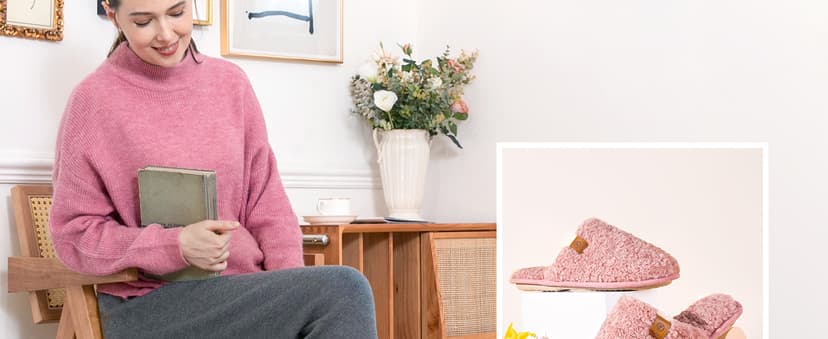 EverFoams Women's Fuzzy Slip-on Slippers Warm Cozy Soft Lightweight Memory Foam Indoor House Shoes