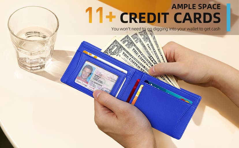 RUNBOX Slim Wallets for Men - Leather Money Clip Mens Wallet - RFID Blocking Front Pocket Bifold Wallet - Thin Credit Card Holder with Gift Box