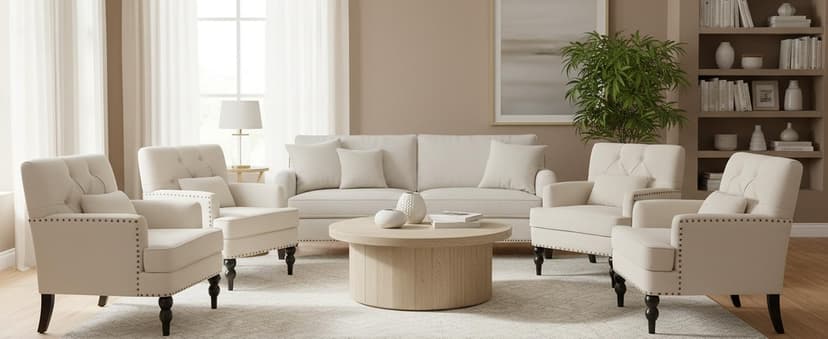 HUIMO Tufted Club Chair,Accent Chair with Lumbar Pillow, Upholstered Button Armchair, Linen Fabric Sofa Chairs for Bedroom, Living Room, Mid Century Modern with Studded Reading Chair Beige